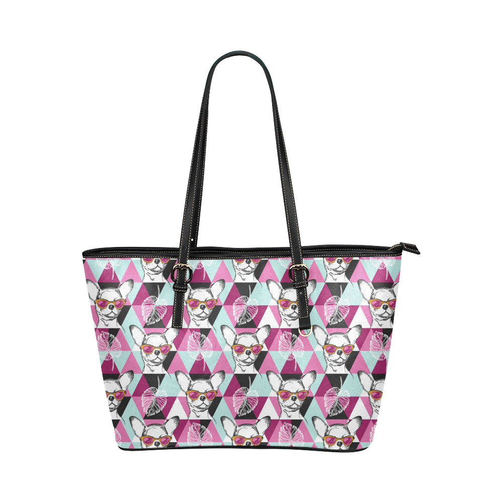 Chihuahua Cute Triangle Pattern Leather Tote Bag