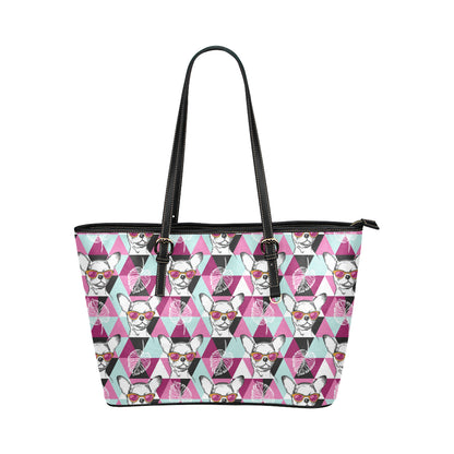 Chihuahua Cute Triangle Pattern Leather Tote Bag
