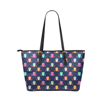 Owl Cute Themed Design Print Leather Tote Bag