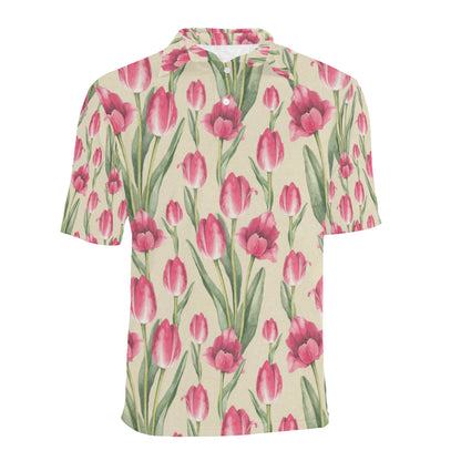 Tulip Pink Pattern Print Design TP06 Men Polo Shirt