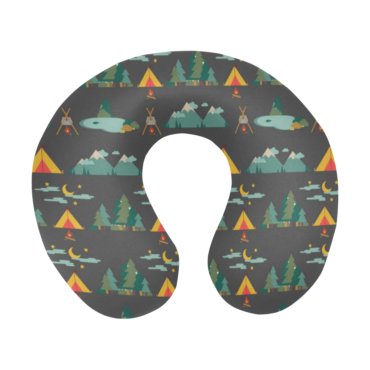 Camping Tent Pattern Print Design 03 U-Shaped Travel Neck Pillow