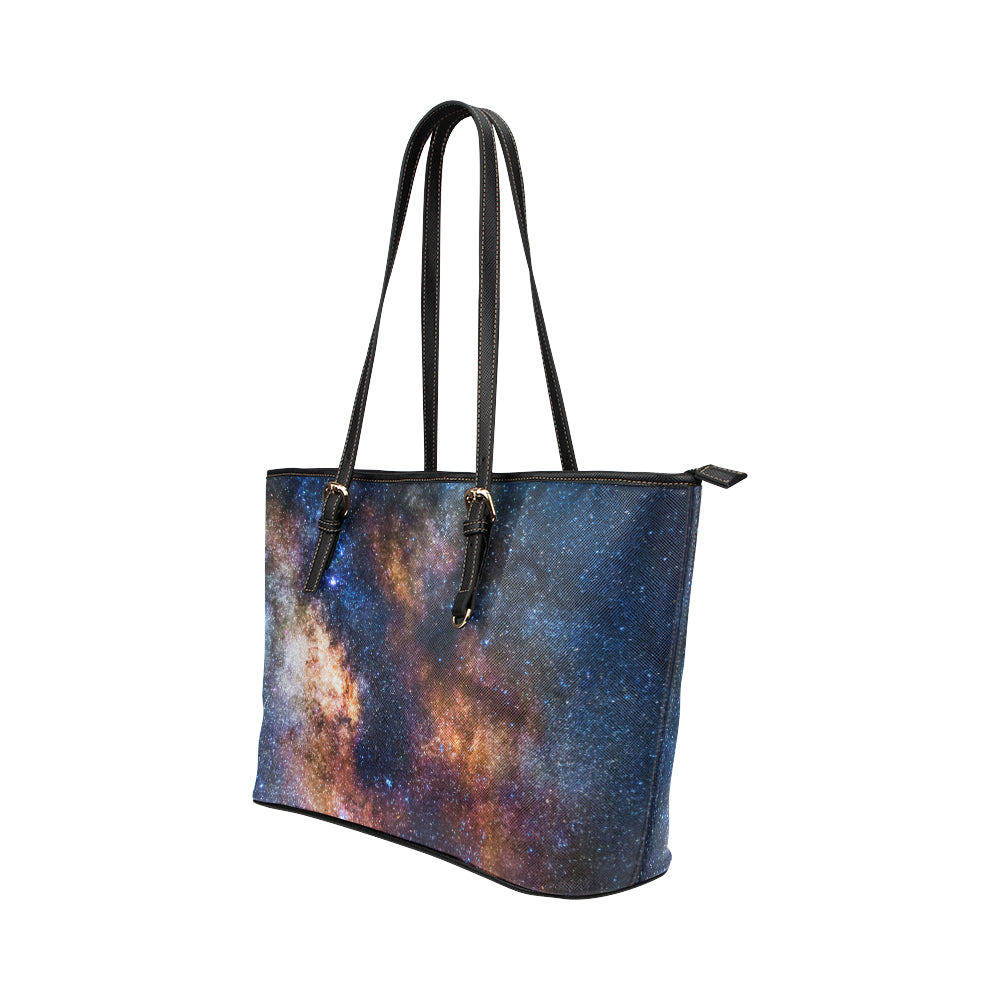 Celestial Milky way Galaxy Leather Tote Bag