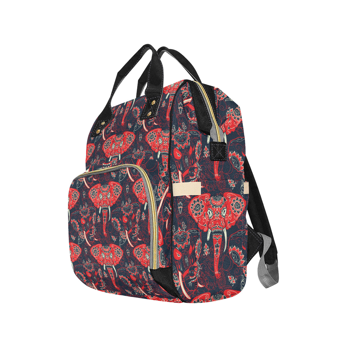 Red Indian Elephant Pattern Diaper Bag Backpack