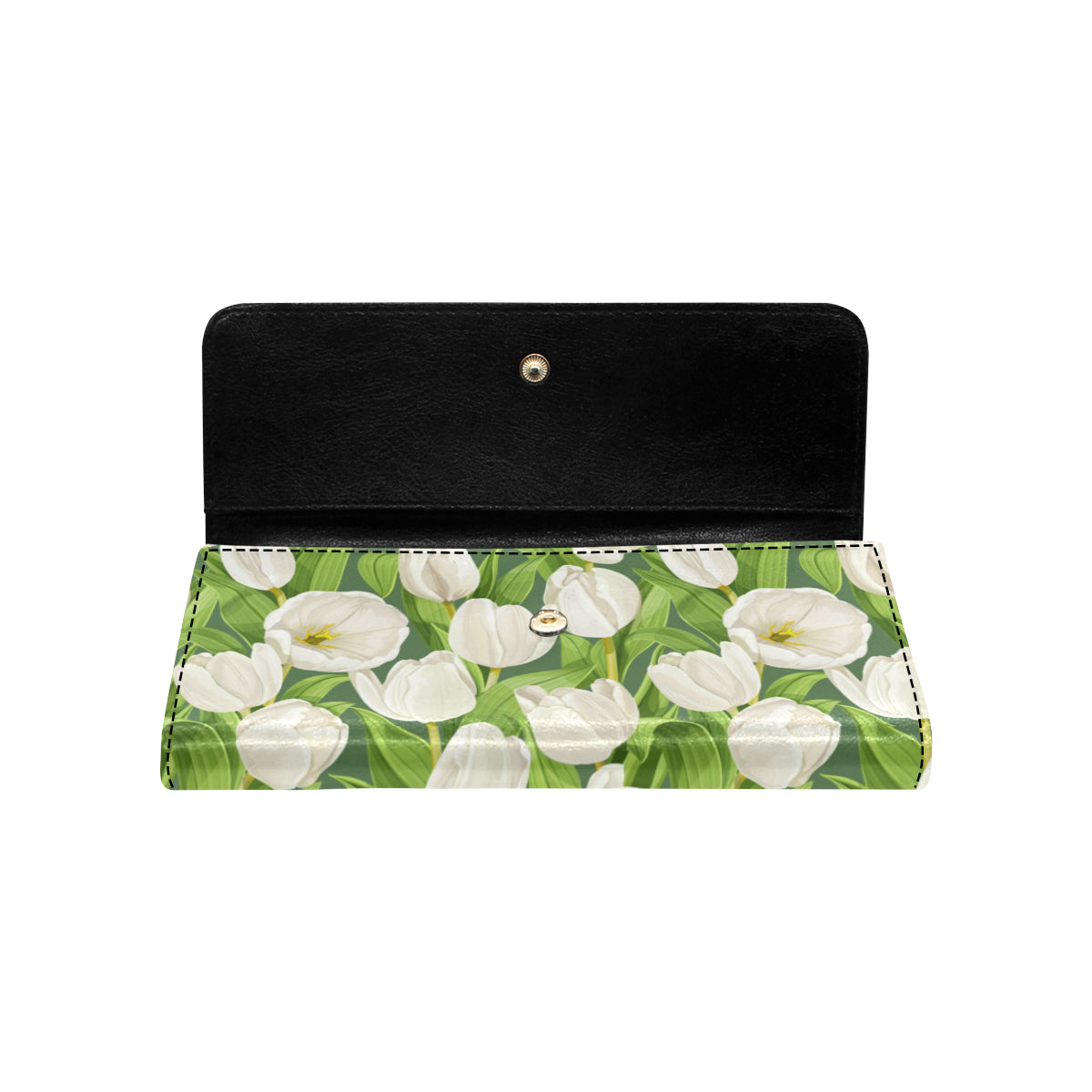 Tulip White Pattern Print Design TP05 Women's Trifold Wallet