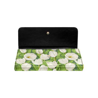 Tulip White Pattern Print Design TP05 Women's Trifold Wallet