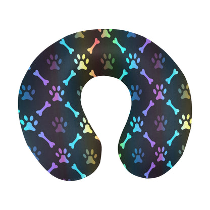 Paw Rainbow Pattern Print Design A01 U-Shaped Travel Neck Pillow