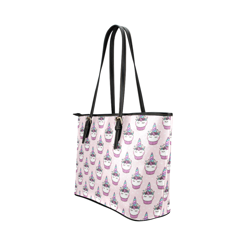 Cupcakes Unicorn Print Pattern Leather Tote Bag