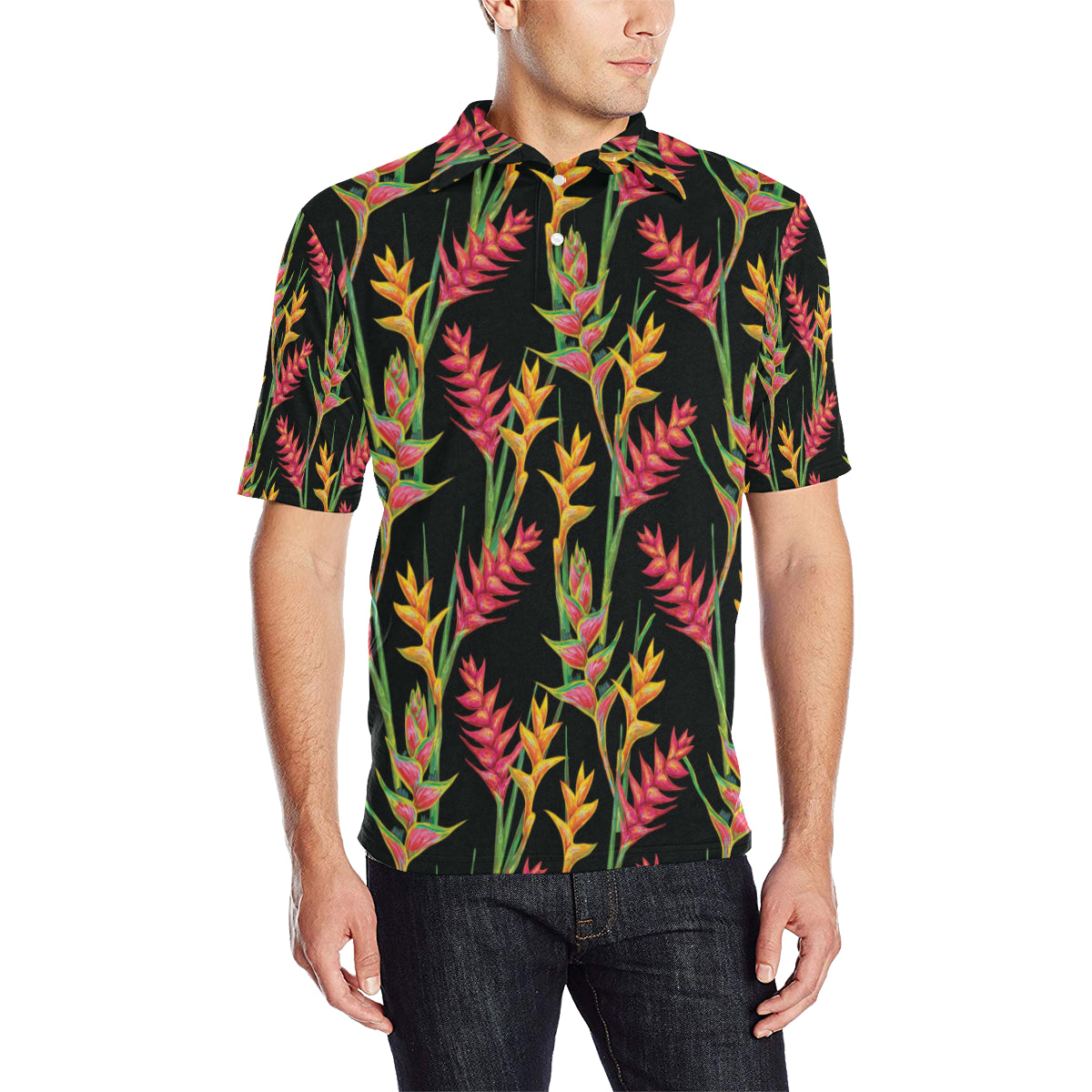 Heliconia Pattern Print Design HL01 Men Polo Shirt