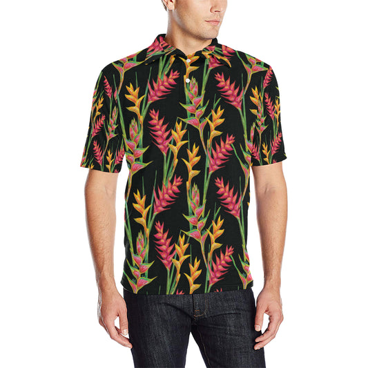 Heliconia Pattern Print Design HL01 Men Polo Shirt