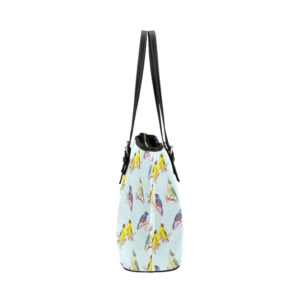 Bird Sweet Themed Print Pattern Leather Tote Bag