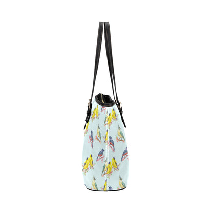 Bird Sweet Themed Print Pattern Leather Tote Bag