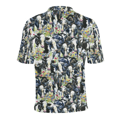 Cow Watercolor Print Pattern Men Polo Shirt
