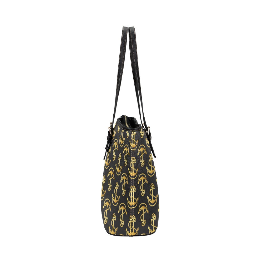 Anchor Gold Pattern Leather Tote Bag