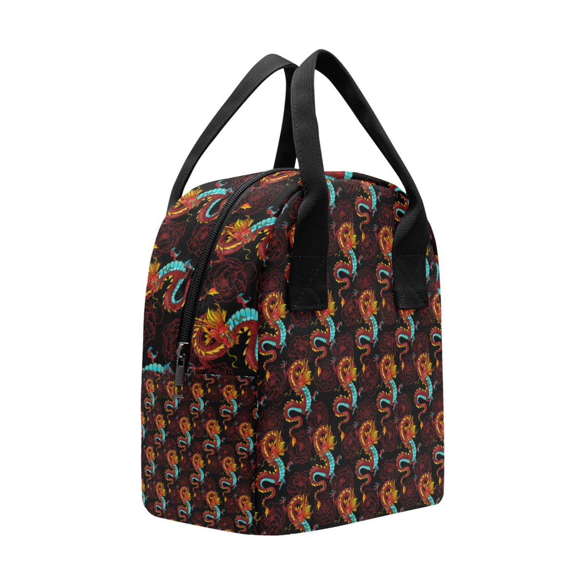 Chinese Dragons and Peonies Design Insulated Lunch Bag