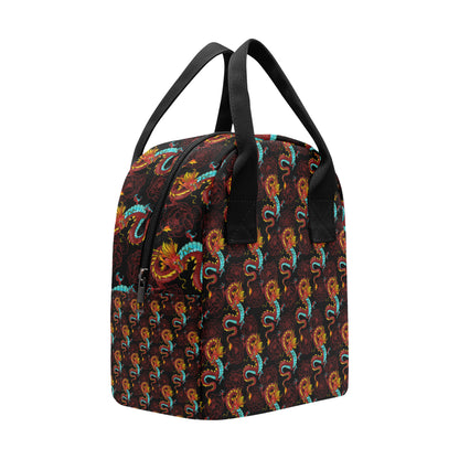 Chinese Dragons and Peonies Design Insulated Lunch Bag