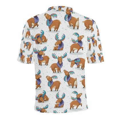 Moose Cute Pattern Print Design 01 Men Polo Shirt