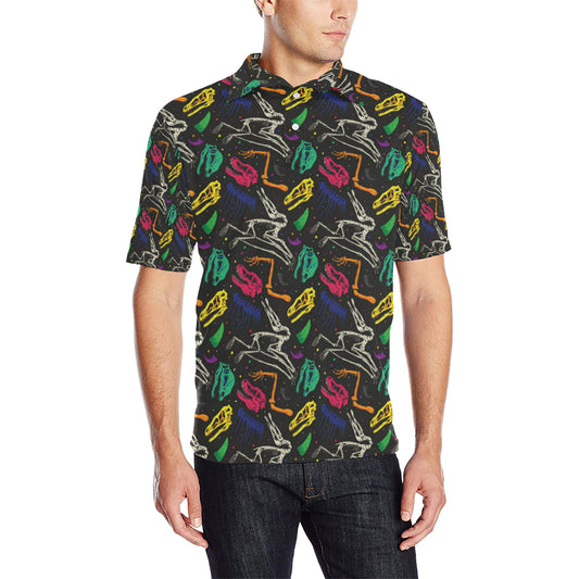 Dinosaur Skull Color Print Pattern Men Polo Shirt