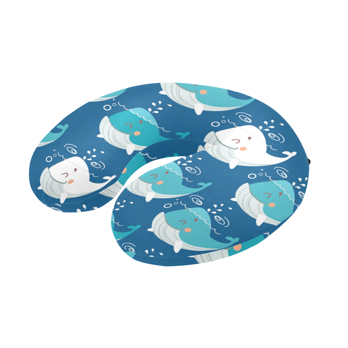 Blue Whale Pattern Print Design 01 U-Shaped Travel Neck Pillow