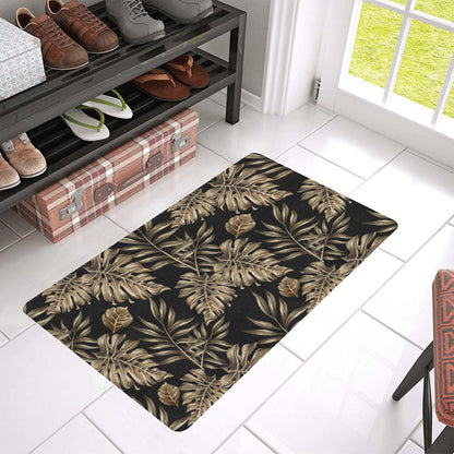 Brown Tropical Palm Leaves Rubber Doormat