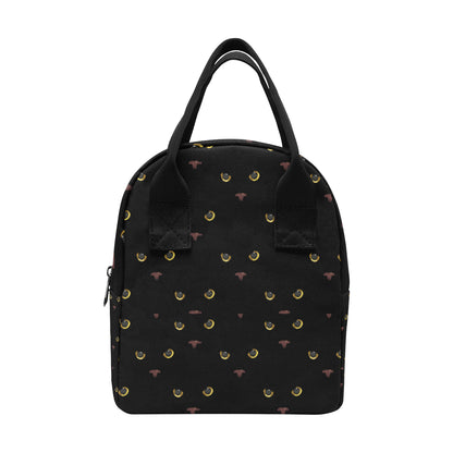 Black Cat Face Print Pattern Insulated Lunch Bag
