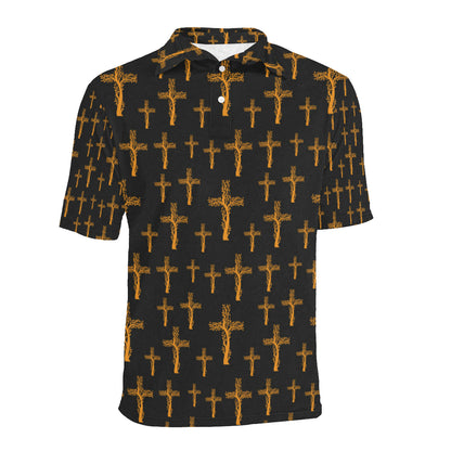 Christian Tree of Life Cross Design Men Polo Shirt