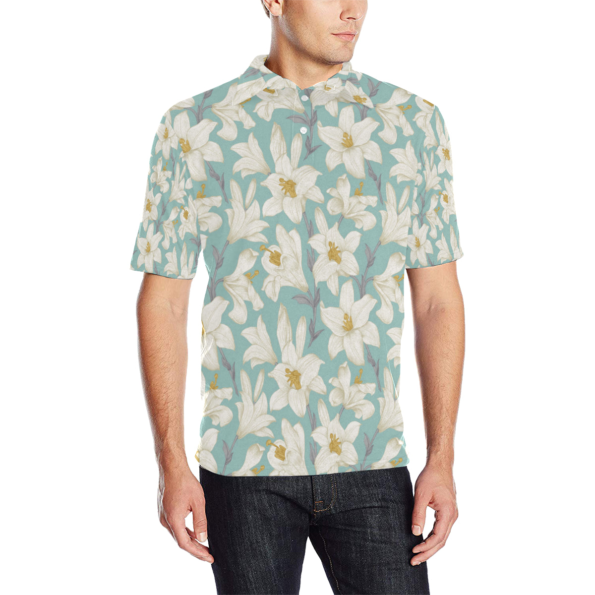 Lily Pattern Print Design 02 Men Polo Shirt