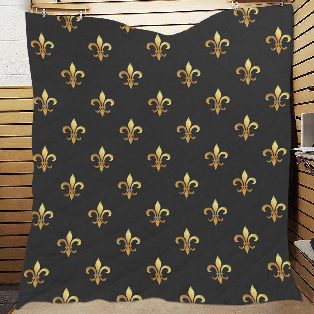 Fleur De Lis Gold Pattern Print Design 03 Premium Quilt
