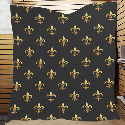 Fleur De Lis Gold Pattern Print Design 03 Premium Quilt