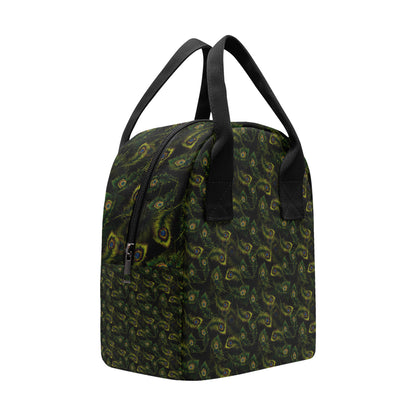 Peacock Feather Pattern Design Print Insulated Lunch Bag
