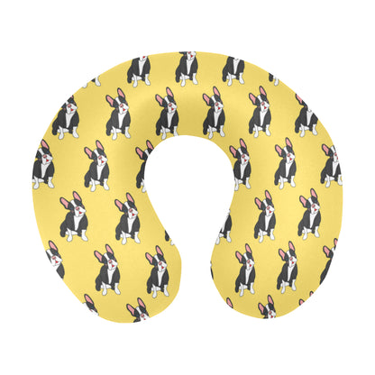 Boston Terrier Pattern Print Design 06 U-Shaped Travel Neck Pillow