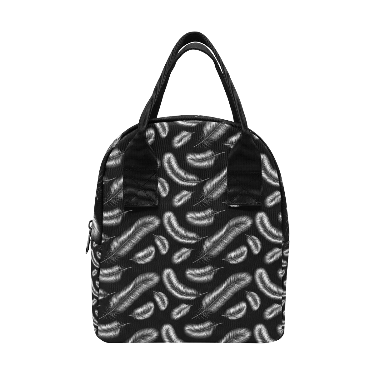 Feather Black White Design Print Insulated Lunch Bag