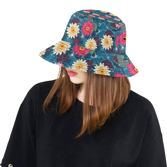 Water Lily Pattern Print Design WL05 Unisex Bucket Hat