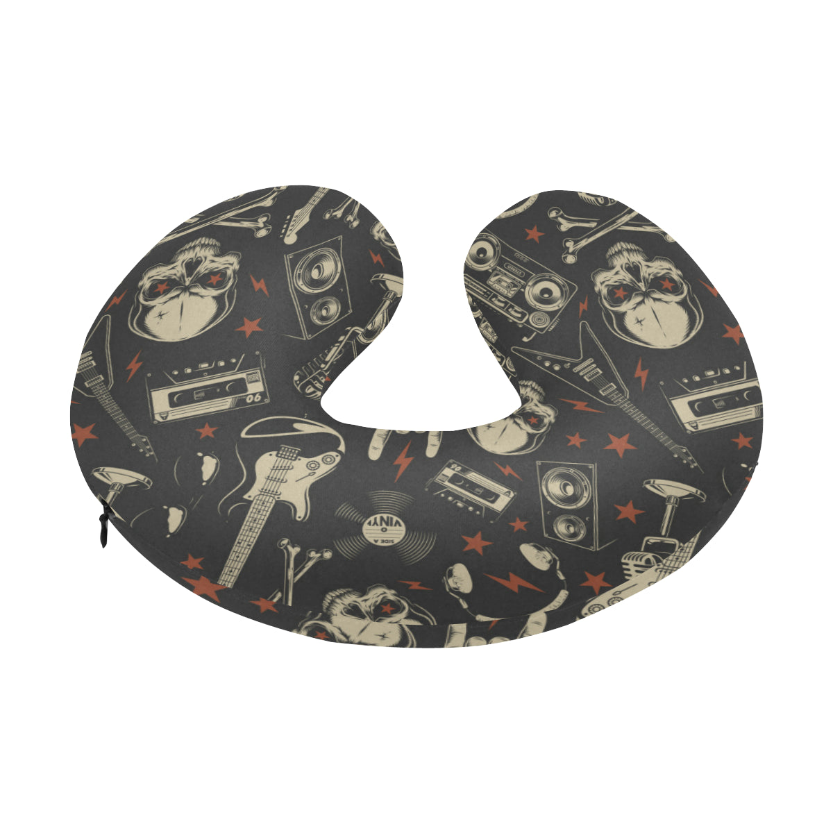 Rock and Roll Skull Pattern Print Design A03 U-Shaped Travel Neck Pillow