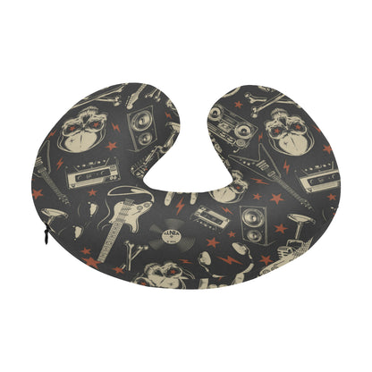 Rock and Roll Skull Pattern Print Design A03 U-Shaped Travel Neck Pillow