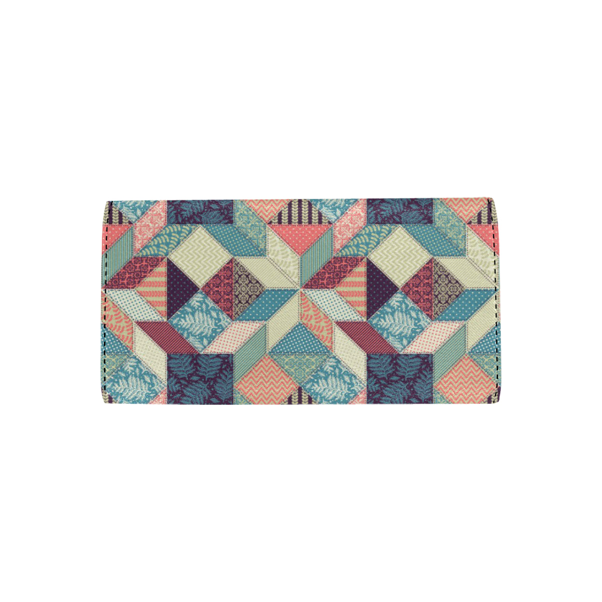 Patchwork Pattern Print Design 02 Women's Trifold Wallet