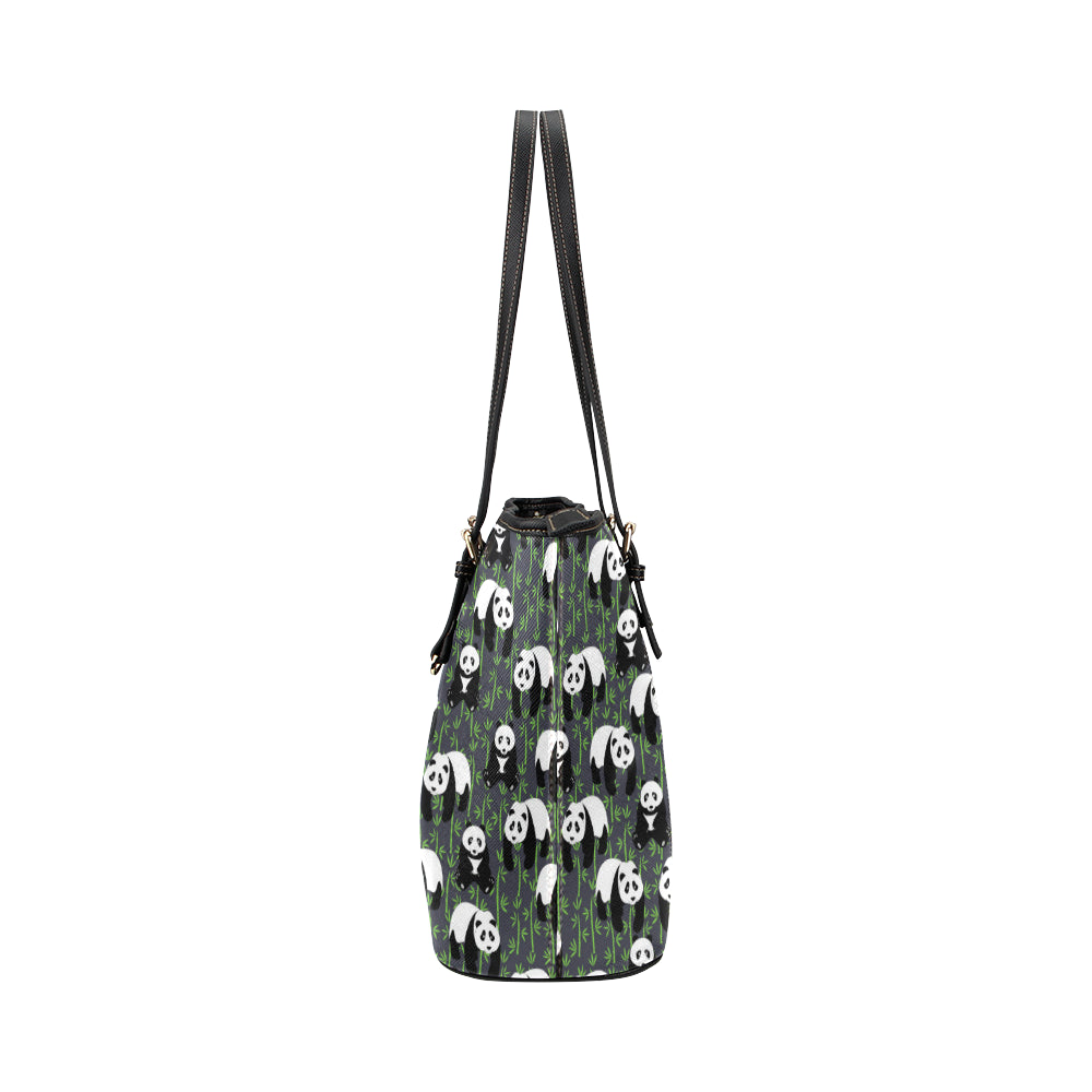Panda Bear Bamboo Themed Print Leather Tote Bag