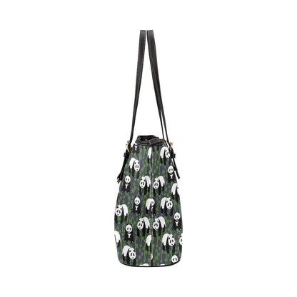 Panda Bear Bamboo Themed Print Leather Tote Bag