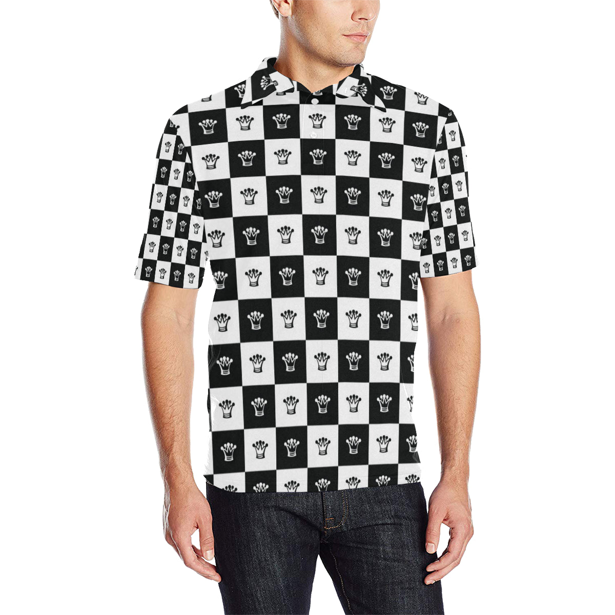 Checkered Flag Crown Pattern Men Polo Shirt