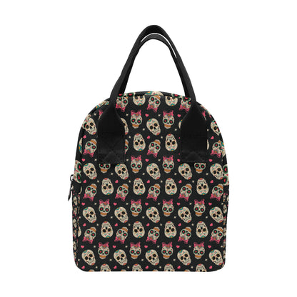 Sugar Skull Pink Bow Themed Print Insulated Lunch Bag