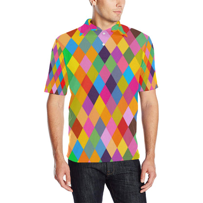 Harlequin Pattern Print Design 02 Men Polo Shirt
