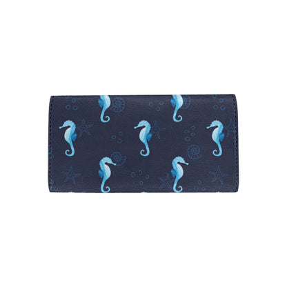 SeaHorse Blue neon Pattern Print Design 03 Women's Trifold Wallet