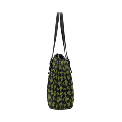 Green Tribal Turtle Polynesian Themed Leather Tote Bag