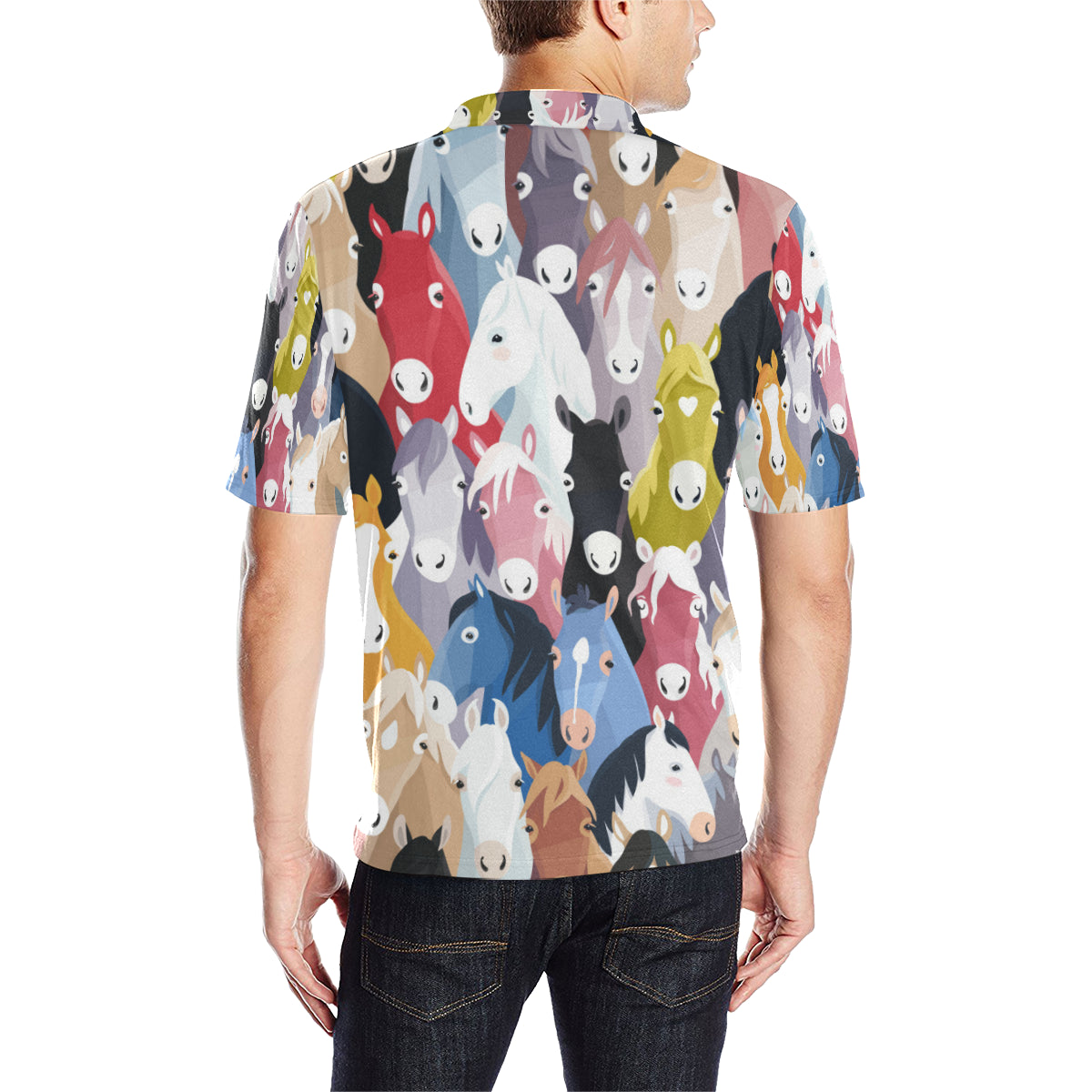 Colorful Horse Pattern Men Polo Shirt