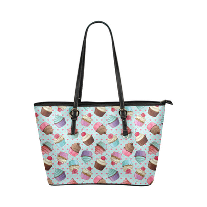 Cupcakes Fancy Heart Print Pattern Leather Tote Bag