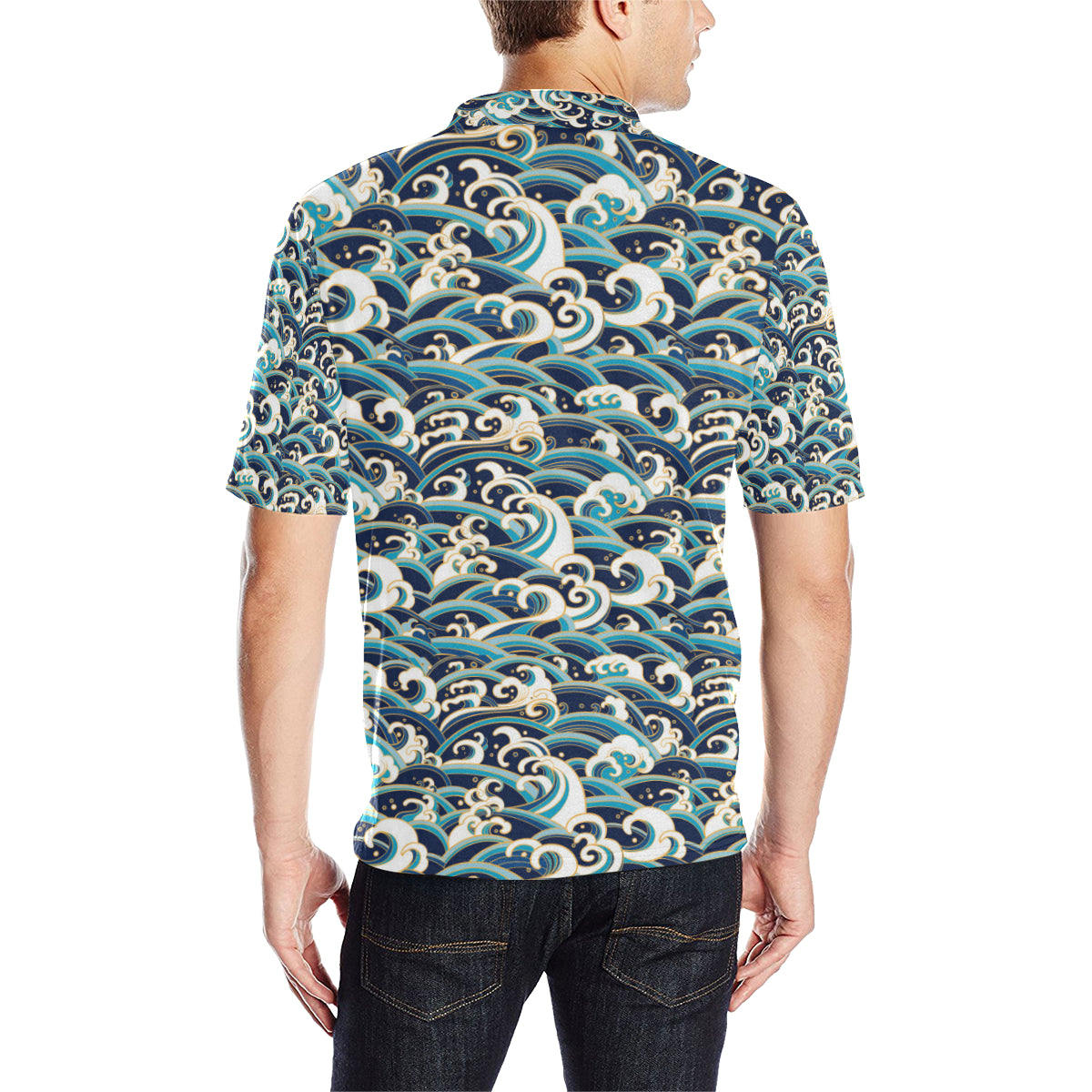 Surf Wave Pattern Men Polo Shirt