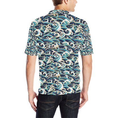 Surf Wave Pattern Men Polo Shirt
