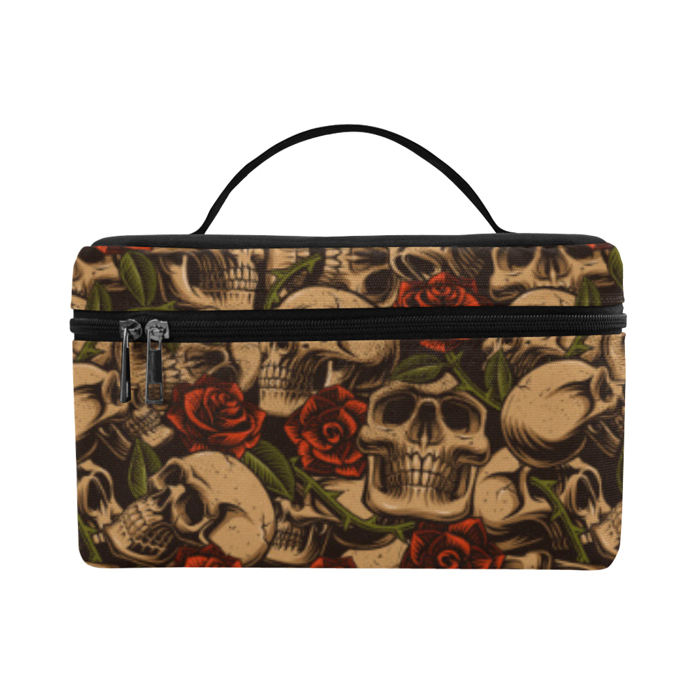 Skull Roses Vintage Design Themed Print Makeup Bag