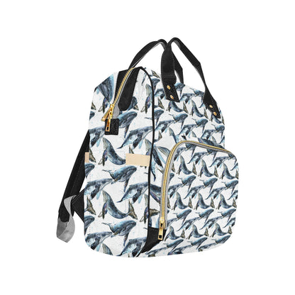 Blue Whale Pattern Print Design 03 Diaper Bag Backpack