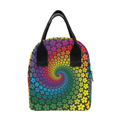 Flower Power Rainbow Spiral Print Insulated Lunch Bag