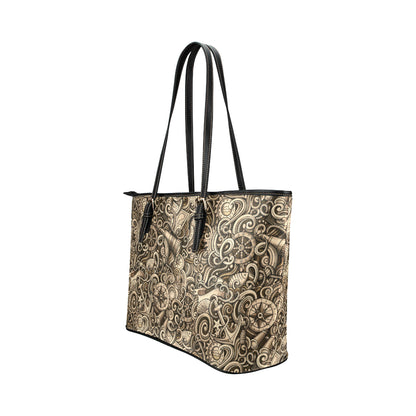 Nautical Tattoo Design Themed Print Leather Tote Bag